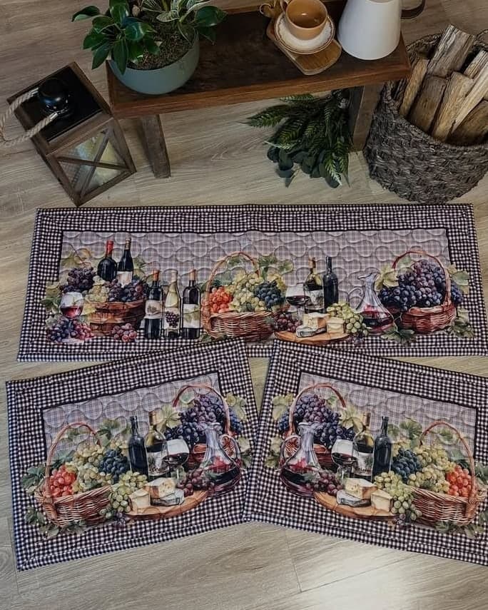 Jogo de tapetes Vinhos e uvas